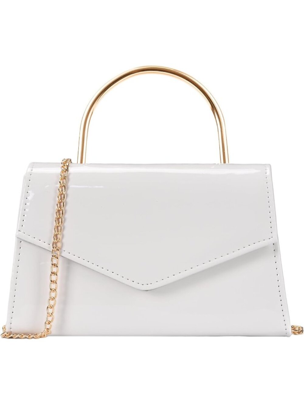 Women's White Vegan Leather Evening Bag Clutch Modern Purse with Chain Strap